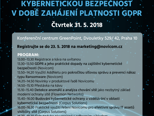 Pozvánka na seminář „Jak zajistit cenově dostupnou kybernetickou bezpečnost v době zahájení platnosti GDPR“
