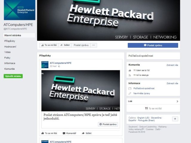 AT Computers a HPE mají společné facebookové stránky