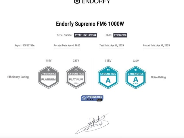 ENDORFY Supremo FM6 1000 W získalo prestižní certifikaci od Cybenetics 