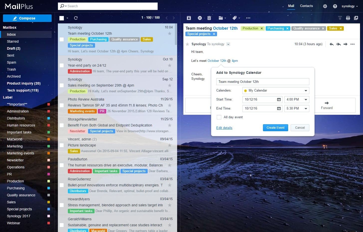 Prostředí balíčku Calendar