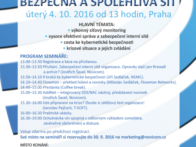 Novicom pořádá svůj další seminář Bezpečná a spolehlivá síť