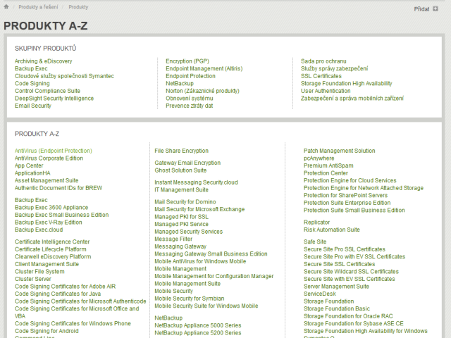 Informace o produktech pro firemní klientelu