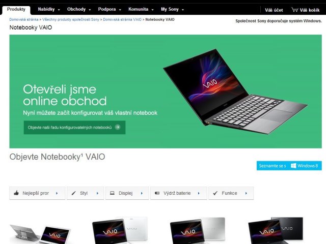 Sony Vaio slaví 10 let v ČR spuštěním e-shopu