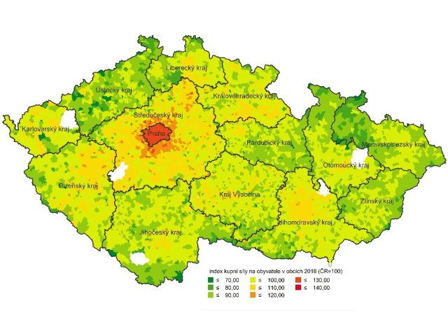 Rozdíly v kupní síle jednotlivých regionů ČR se snižují