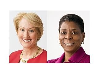 Ostupující CEO Xeroxu Anne M. Mulcahy, vpravo Ursula M. Burns.