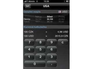 Vše o firmě včetně kurzů měn v iPhone od Cígler Software.